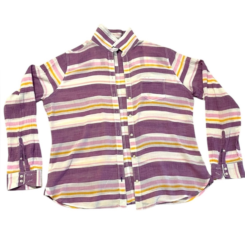 STYLUS Striped Purple and Yellow Button-Up Shirt Lightweight Cotton Large